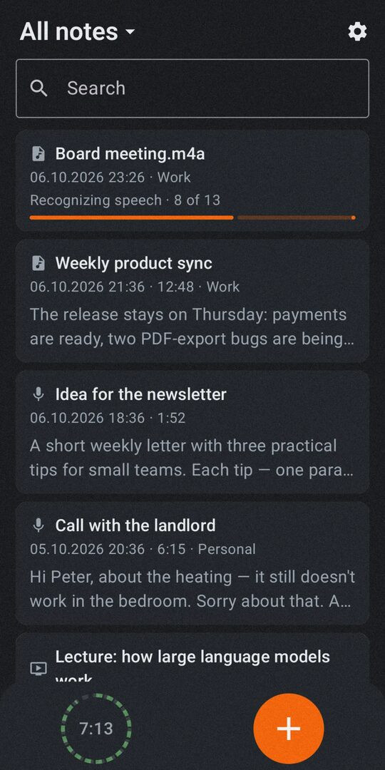 Dyktant notes list