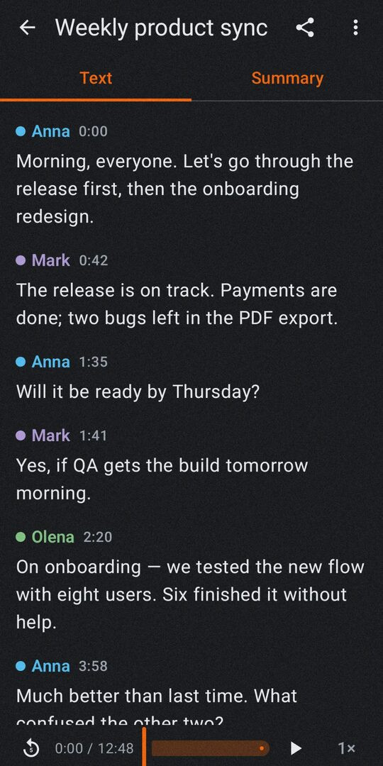 Dyktant transcript with speakers