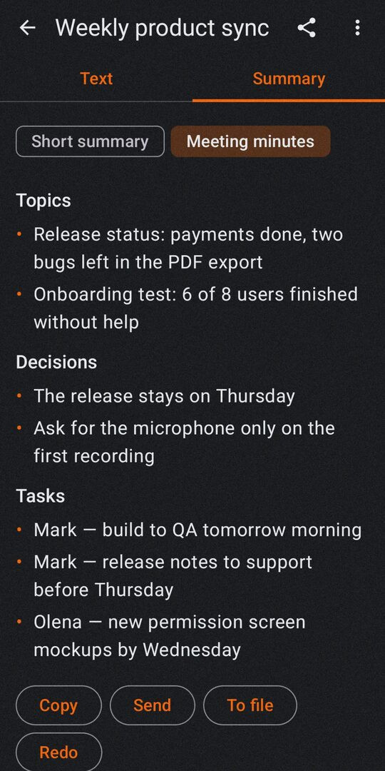 Dyktant meeting minutes summary