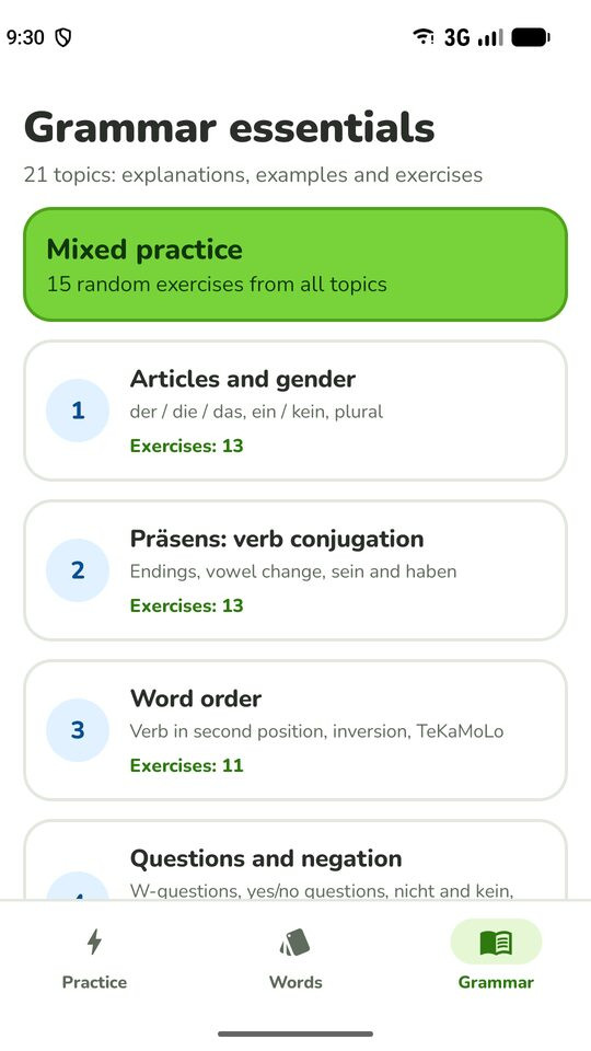 Pretzy grammar topics