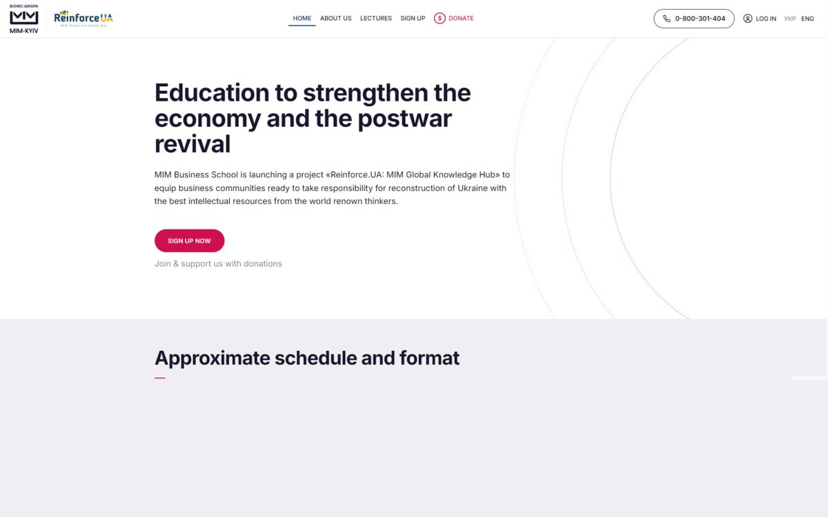 ReinforceUA website home page